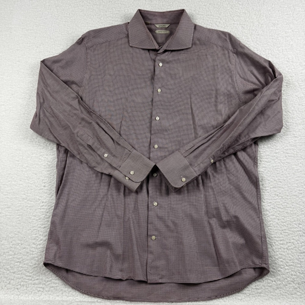 Suitsupply Shirt Mens 17 3/4 45 Maroon Herringbone Business Dress Wear Button Up